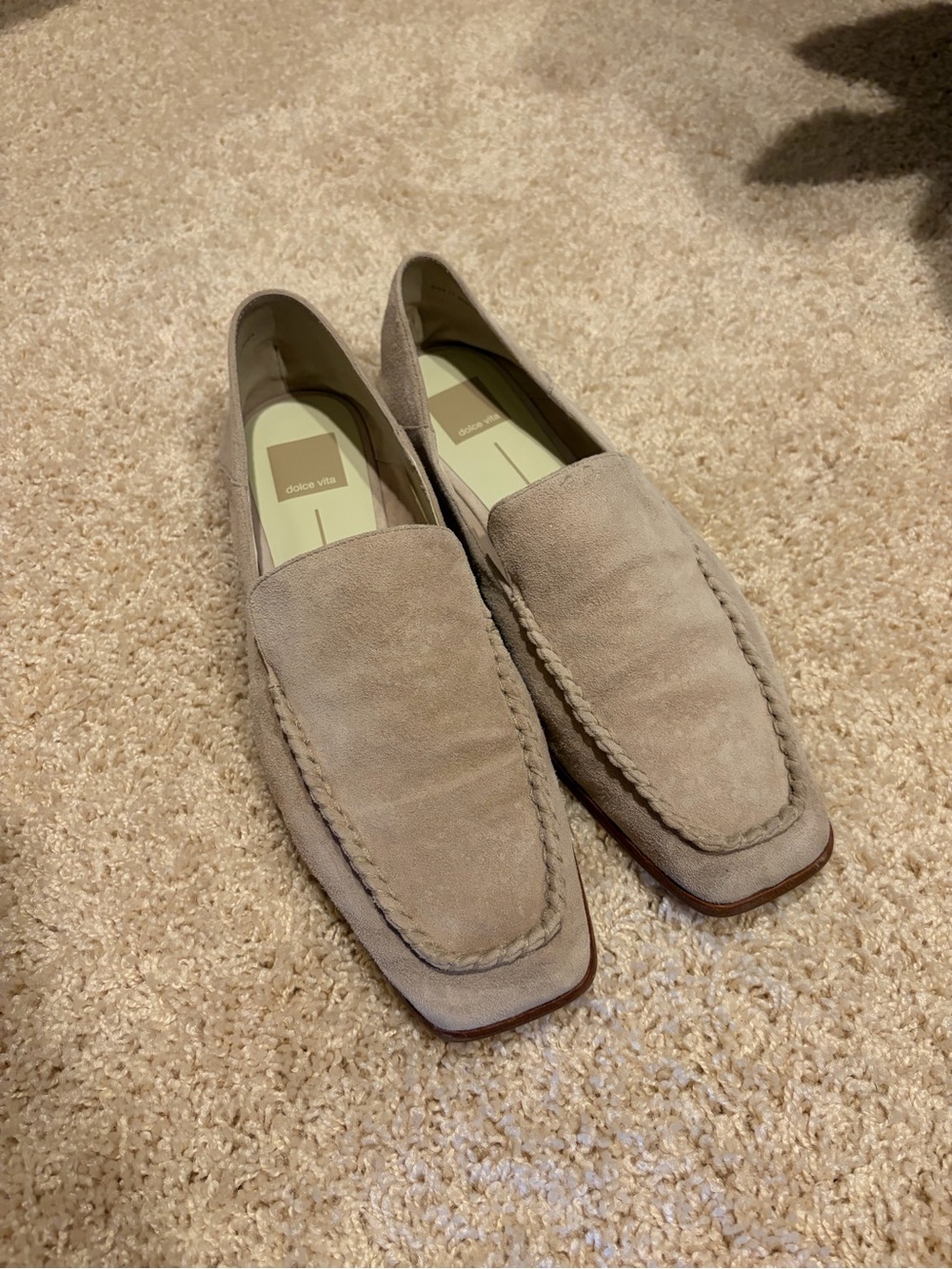 Dolce Vita women’s Taupe Suede Braided Moc Toe Slip-Ons